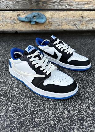 Кросівки nike air jordan 1 low x travis scott (біло-сині)