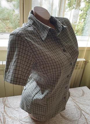 Брендовая женская рубашка в клетку, хаки. короткий рукав