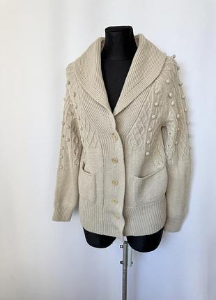 Paul smith бежевий кремовий кардиган в'язаний вовняний цікавий комір-шаль