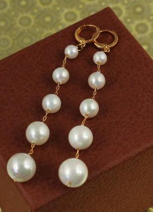 Сережки підвіски xuping jewelry філософія сфер з перлами 9 см золотисті