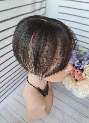 Мини накладка топер макушка челка 100% натуральный славянский волос с имитацией кожи головы.