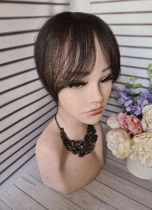 Мини накладка топер макушка челка 100% натуральный славянский волос с имитацией кожи головы.