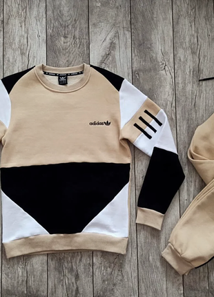 Зимний спортивный костюм adidas на флисе премиум качество теплый качественный свитшот и штаны акция
