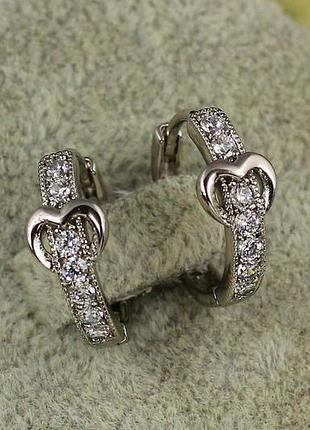 Серьги кольца хuping jewelry дорожка с сердцем 1,5 см серебристые