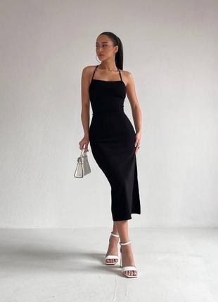 Платье черное длинное миди приталенное6 фото