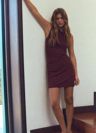 Коротка жіноча бордова сукня zara new