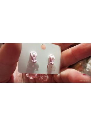 Детские клипсы серьги (без прокола) розовые прозрачные обьемные мишка медведь сердечко