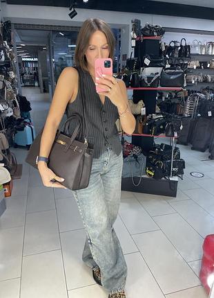 Трендова коричнева сумка шкіра натуральна італія10 фото