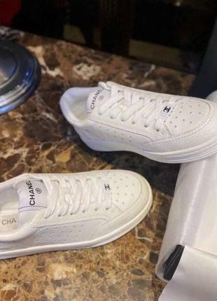 Кроссовки в стиле chanel белые кожа