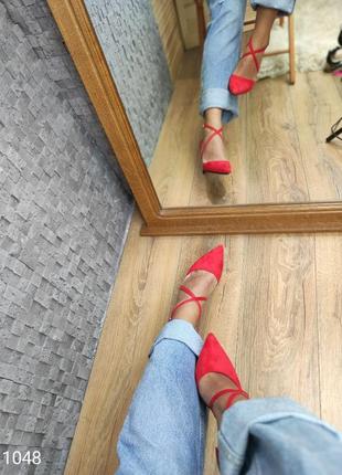 Туфли красные босоножки замшевые с ремешками5 фото