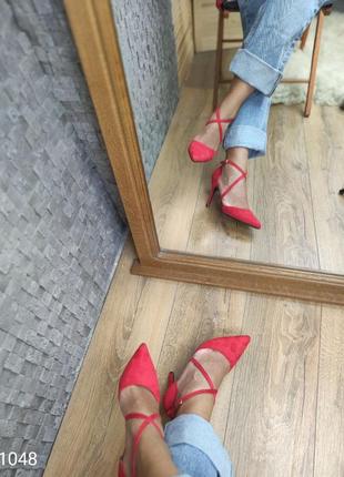 Туфли красные босоножки замшевые с ремешками4 фото