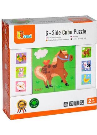 Деревянные кубики-пазл viga toys фермерские зверята (50835)