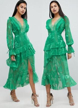 Розпродаж сукня dark pink міді asos з розрізом та воланами