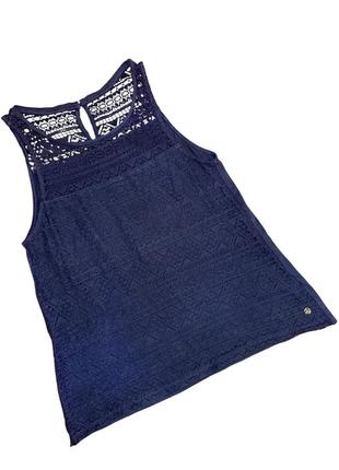 Р. 44-46/s-m стильная женская майка тёмно-синего цвета с кружевным орнаментом tom tailor