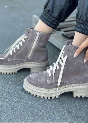 36-41 рр деми/зима ботинки на платформе натуральная замша/кожа черные, капучино, бежевые