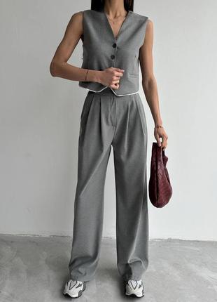 Льняной костюм стильная жилетка на пуговицах +прямые брюки идеальная посадка2 фото