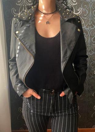 🖤шкіряна куртка косуха asos з шипами, натуральна шкіра/рок, готика, гранж, неформальний стиль