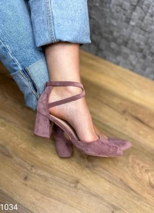 Туфли пудровые с ремешками замшевые розовые2 фото