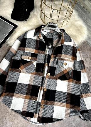 Кашемировая рубашка в клетку оверсайз удлиненная рубашка розовая голубая черная коричневая теплая трендовая стильная