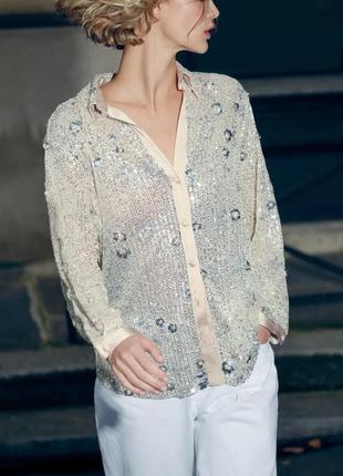 Рубашка женская серебряная с пайетками zara new