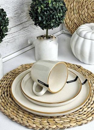 Набір тарілок 28 предметів від ardesto / набір бежевого посуду, комплект посуду...