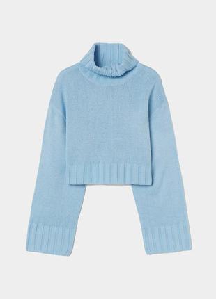 Небесно-голубой укороченный свитер с высокой горловиной h&m нежно-голубой короткий высокая горловина