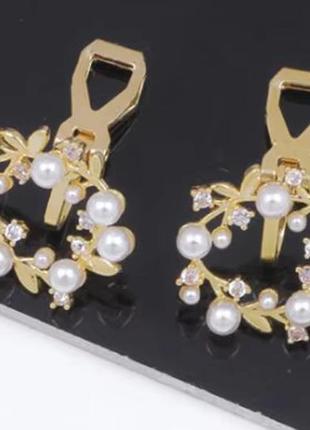 Небольшие клипсы (без прокола) серьги сережки металл пр-во корея жемчуг типа веночек3 фото