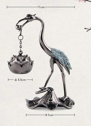 Металлическая курильница подставка для благовоний, птица и лотос