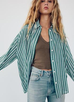Рубашка женская зеленая муслиновая zara new