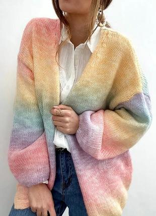 Радужный разноцветный кардиган с объемными рукавами l р от boohoo