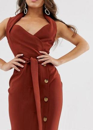 Розпродаж сукня asos міді з шалевим коміром і гудзиками на спідниці