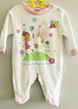 Je suis baby теплий велюровий чоловічок сліп новонародженій дівчинці 0-3м 56-62 см