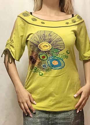 Вінтажна оливкова блуза з відкритими плечима