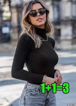 💥1+1=3 базовий чорний светр рубчик під горло f&f, розмір 50 - 52