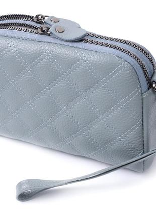 Елегантна сумка жіноча прошита ромбами на лицьовій стороні з натуральної шкіри vintage 22808 синій