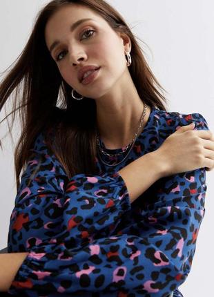 Короткое платье new look с леопардовым принтом синего цвета на xs, s, m