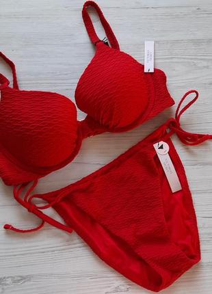 Красный купальник victoria's secret 34c 75c 34с 75с чашка с плавки на завязках