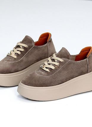 Жіночі кеди на потовщенній підошві натуральна замша та шкіра чорний,беж,візон,чорний+беж