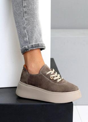 Жіночі кеди на потовщенній підошві натуральна замша та шкіра чорний,беж,візон,чорний+беж