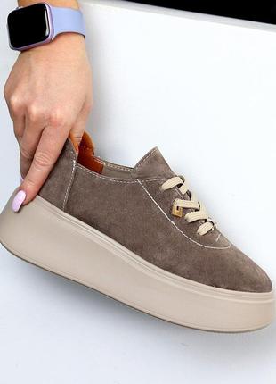 Жіночі кеди на потовщенній підошві натуральна замша та шкіра чорний,беж,візон,чорний+беж