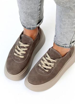 Жіночі кеди на потовщенній підошві натуральна замша та шкіра чорний,беж,візон,чорний+беж