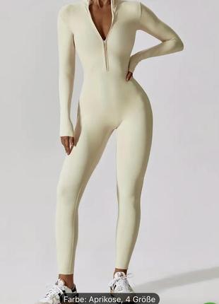 Спортивний еластичний комбінезон костюм на блискавці світло жовтий5 фото