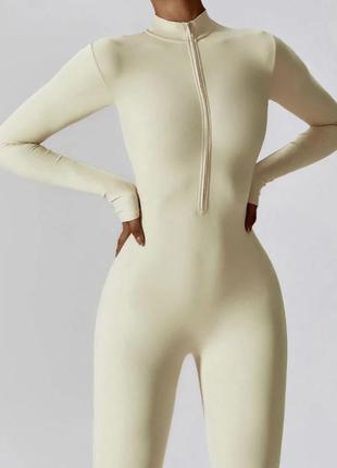 Спортивний еластичний комбінезон костюм на блискавці світло жовтий6 фото