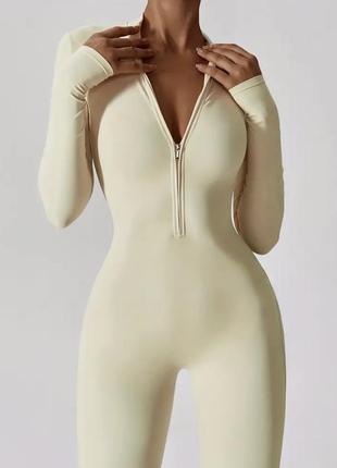 Спортивний еластичний комбінезон костюм на блискавці світло жовтий3 фото