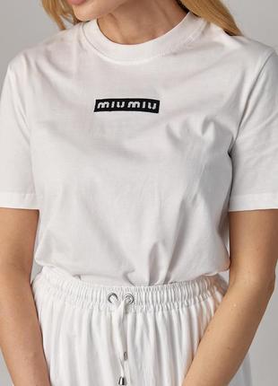 Жіноча футболка з вишитим написом miu miu5 фото