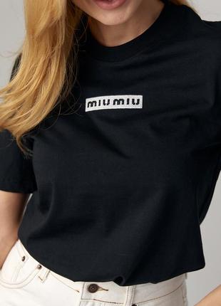 Женская футболка с вышитой надписью miu miu9 фото