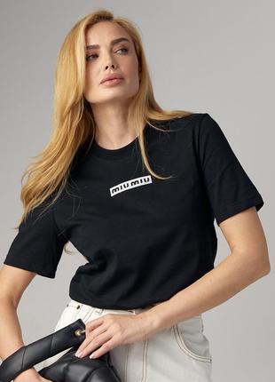 Жіноча футболка з вишитим написом miu miu10 фото