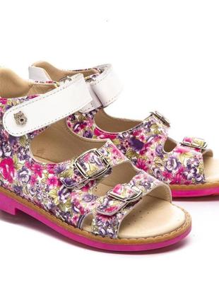 Босоніжки ортопедичні для дівчинки (арт.leo-1242), theo leo (туреччина) (рожевий/квітковий принт, 21)