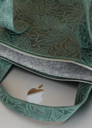 Шкіряний чохол для macbook дизайн №43, натуральна вінтажна шкіра, колір зелений відбиток №23 фото