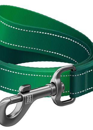 Повідець для собак нейлоновий waudog nylon mono, світловідбивний, m, ш 20 мм, дов 200 см, зелений
